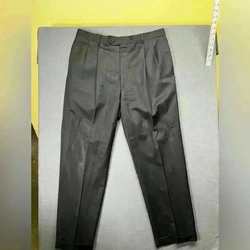 Jos. A Bank 2pc 100% Wool Suit Blazer 43L & Pants 36 Men's‎ GUC Gray Black Nice